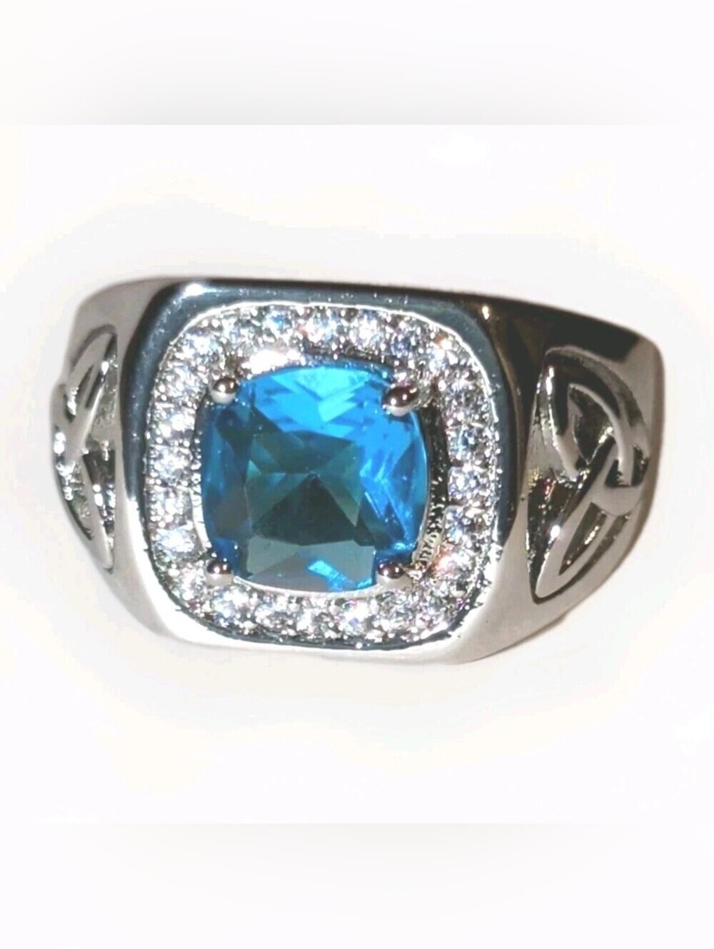Classic Bright Men's Lab-Created Diamond Topaz Ring with Golden Accents